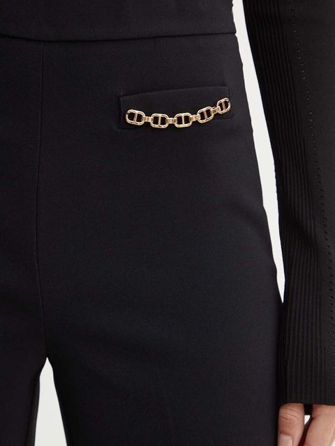 Twinset spodnie damskie kolor czarny dzwony high waist 242TP2083