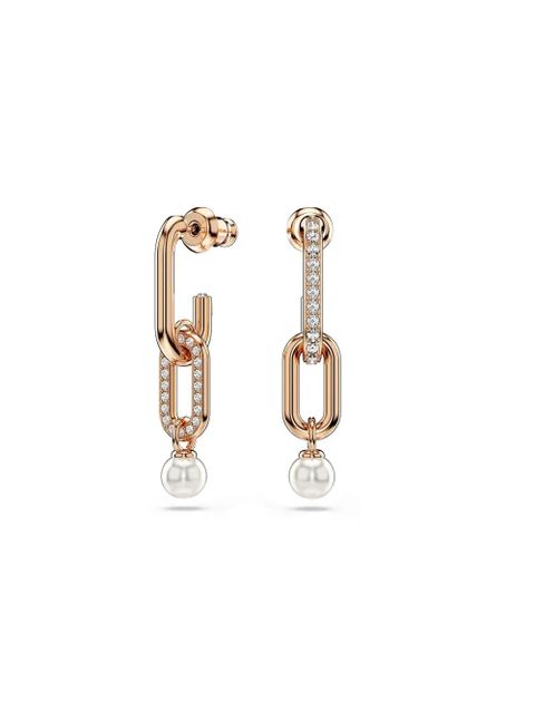 Swarovski Constella rose-gold pearl chain earrings - Pink