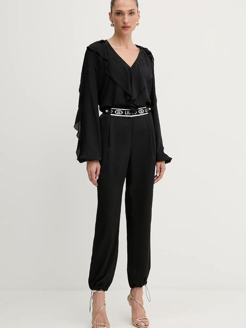 Liu Jo spodnie damskie kolor czarny proste high waist TF5192.T004A