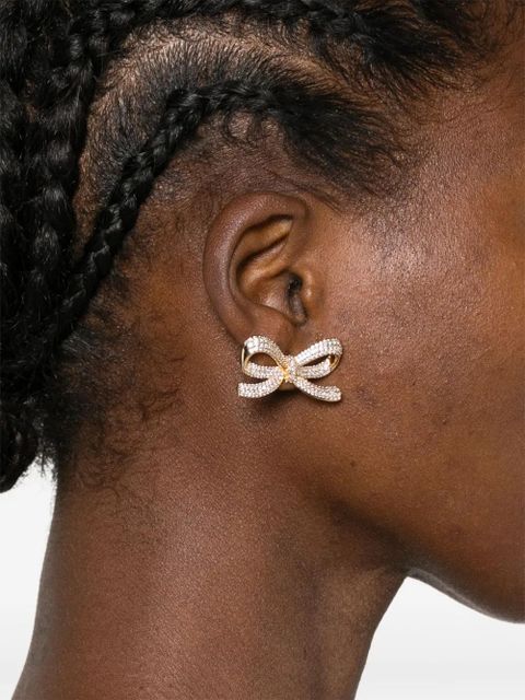 Self-Portrait bow crystal earrings - Gold
