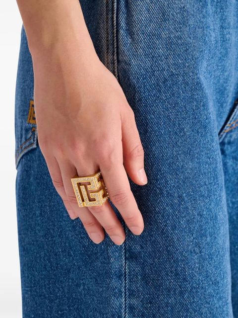 Balmain 3d rhinestone cube ring - Gold