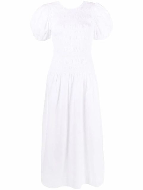 GANNI shirred poplin midi dress - White - zdjęcie produktu nr 1