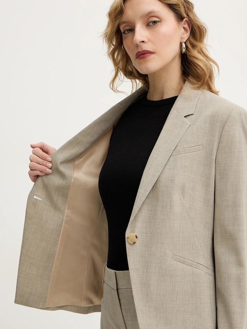 BOSS marynarka wełniana kolor beżowy jednorzędowa melanżowa 50542010