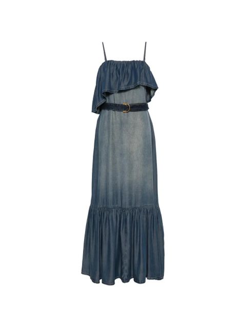 PINKO ruffled belted denim maxi dress - Blue - zdjęcie produktu nr 1