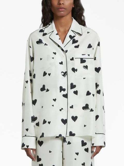 Marni Bunch of Hearts silk pajama shirt - White