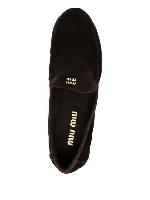 Miu Miu logo-lettering suede loafers - Brown - zdjęcie produktu nr 2