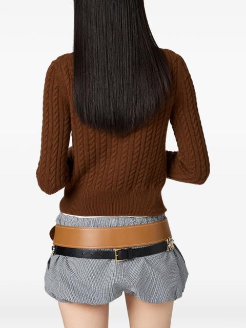 Miu Miu cable-knit logo cardigan - Brown