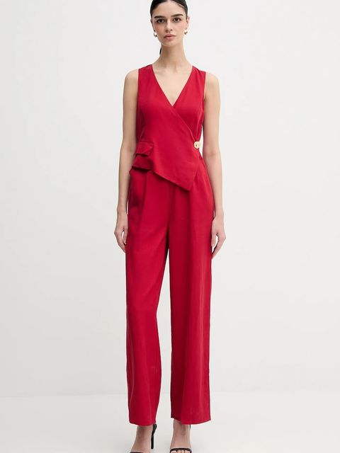 Pedro del Hierro kombinezon z domieszką lnu kolor czerwony z domieszką lnu z dekoltem w szpic 5899922 - zdjęcie produktu nr 1