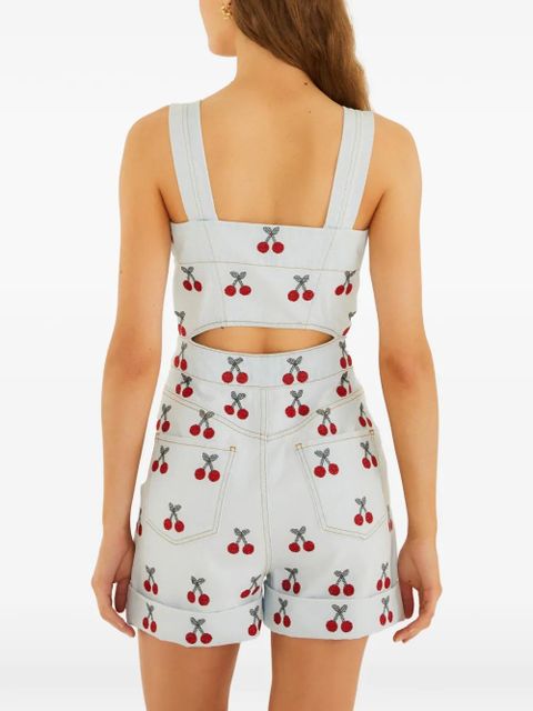 FARM Rio cherry-print buttoned playsuit - Blue