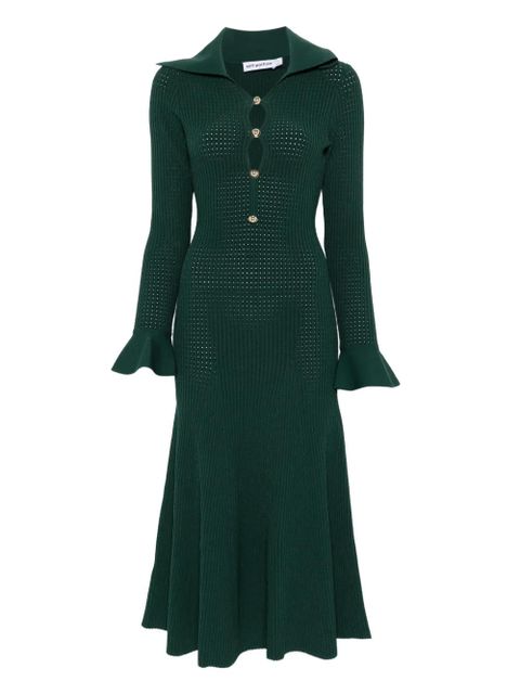 Self-Portrait collared knitted midi dress - Green - zdjęcie produktu nr 1