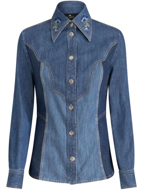 ETRO floral-embroidered denim shirt - Blue - zdjęcie produktu nr 1