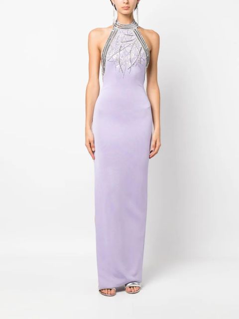 Balmain sequin-embellished halterneck gown - Purple