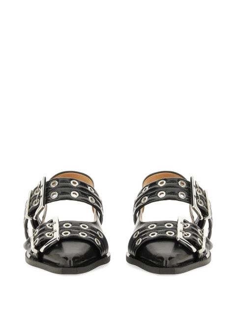 GANNI buckle-detail eyelet-embellished sandals - Black