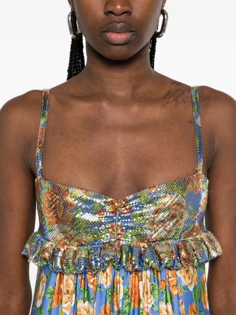 Rabanne ruffled floral mini dress - Blue