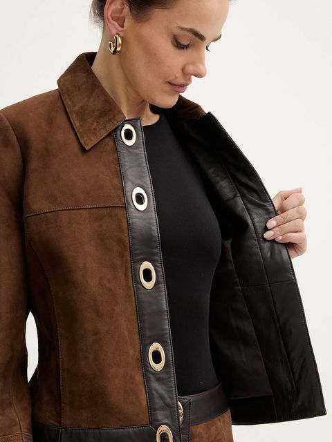 Retrofete kurtka zamszowa Nanna kolor brązowy przejściowa R-FW25-12093-19