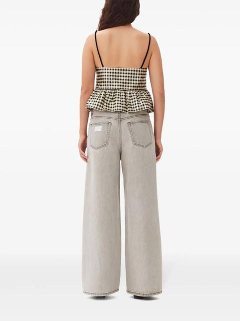 GANNI check-print peplum top - Yellow