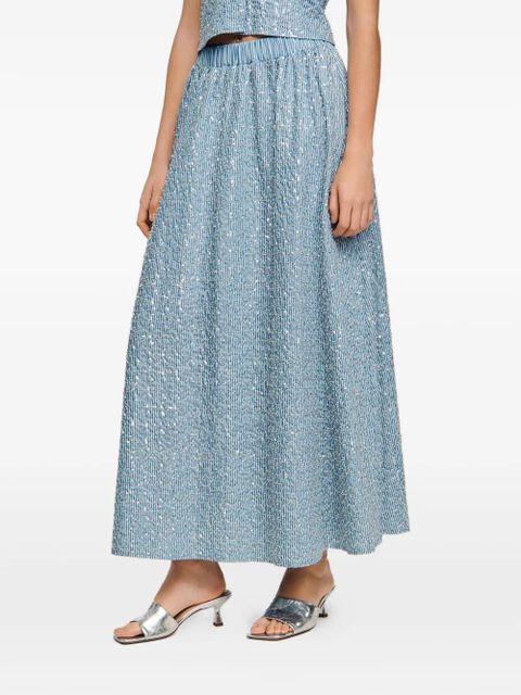 SANDRO maxi striped-pattern embellished skirt - Blue