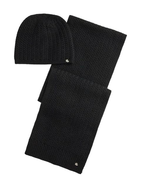 Lauren Ralph Lauren textured logo-detail scarf and beanie hat - Black - zdjęcie produktu nr 1