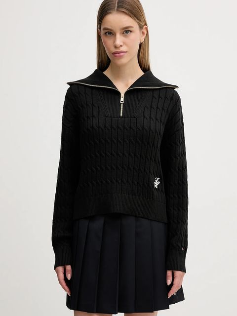 Tommy Hilfiger sweter bawełniany damski kolor czarny z golfem WW0WW47643 - zdjęcie produktu nr 1