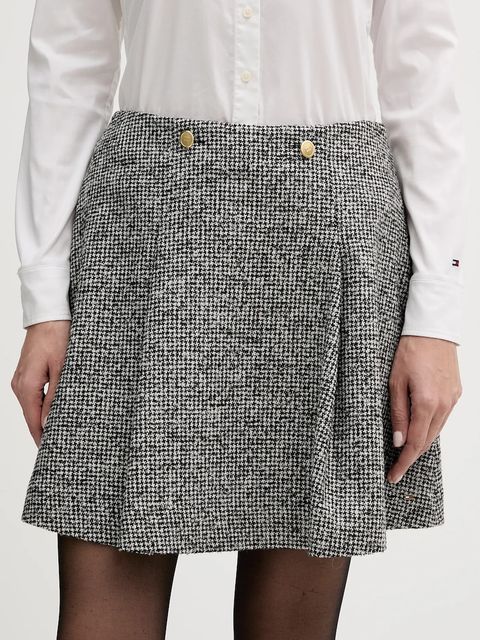 Tommy Hilfiger spódnica z domieszką wełny kolor szary mini rozkloszowana WW0WW48787 - zdjęcie produktu nr 1