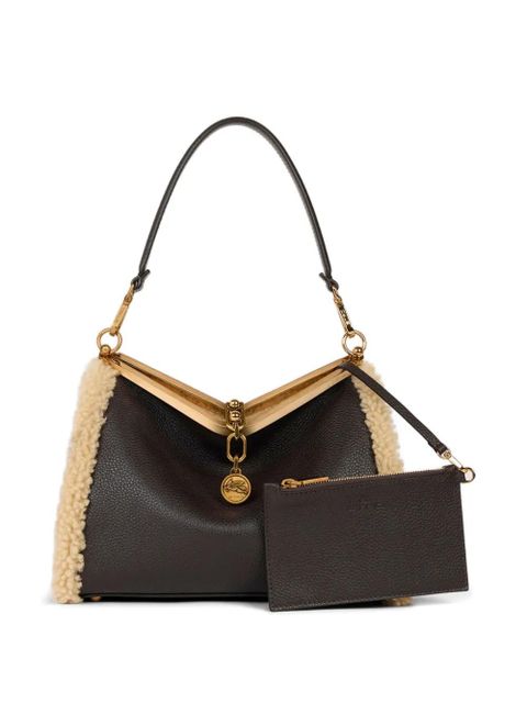 ETRO medium VELA shearling-trimmed clasp shoulder bag - Brown - zdjęcie produktu nr 2