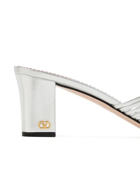Valentino Garavani Annet slide sandals in laminated nappa 60mm - Silver