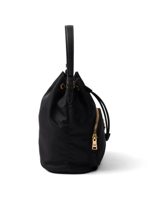 Prada logo-plaque drawstring tote bag - Black