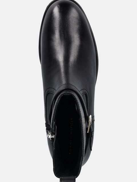 Tommy Hilfiger botki skórzane TH BUCKLE RIDING LEATHER BOOTIE damskie kolor czarny na płaskim obcasie FW0FW08781