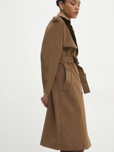 Answear.LAB płaszcz damski kolor brązowy przejściowy dwurzędowy