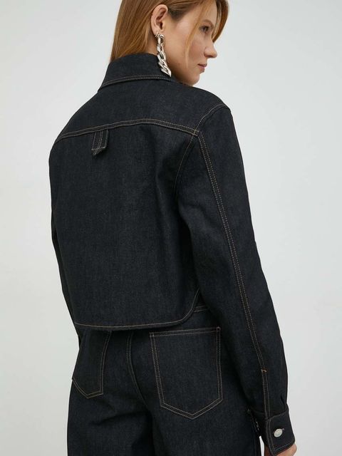 Remain koszula jeansowa damska kolor czarny relaxed z kołnierzykiem klasycznym