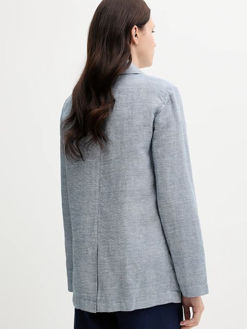 United Colors of Benetton marynarka lniana kolor niebieski dwurzędowa wzorzysta 265XDW035