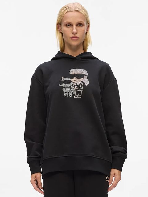 Karl Lagerfeld bluza bawełniana IKON damska kolor czarny z kapturem z aplikacją A4W20070 - zdjęcie produktu nr 1