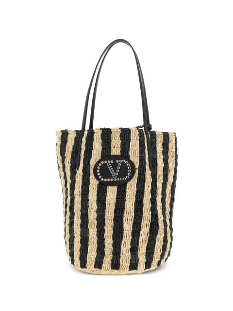 Valentino Garavani striped raffia shopping bag - Black - zdjęcie produktu nr 1