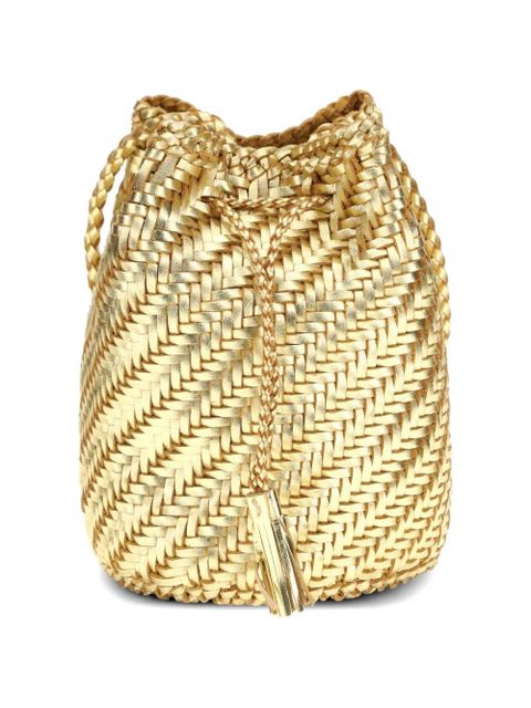 DRAGON DIFFUSION Pompom drawstring-detail bucket bag - Gold