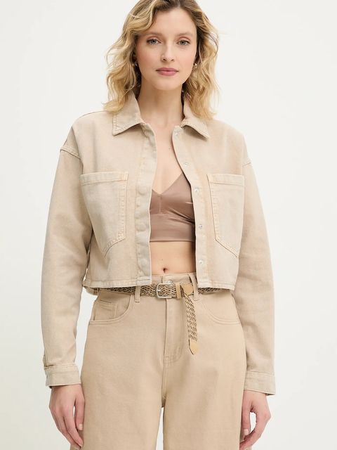 Answear.LAB kurtka jeansowa kolor beżowy przejściowa oversize - zdjęcie produktu nr 1