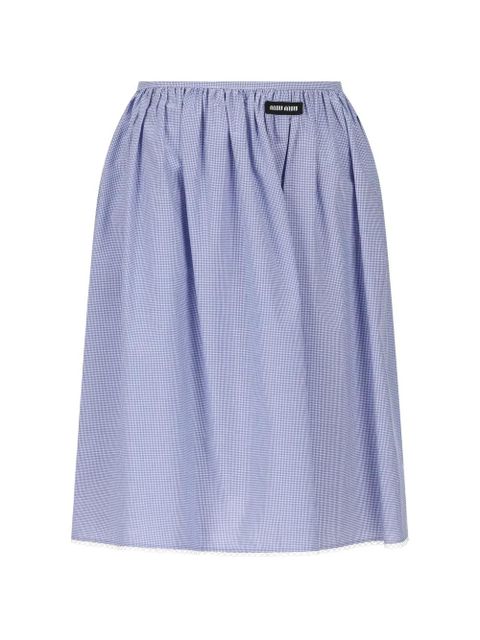 Miu Miu gathered-waist logo midi skirt - Blue - zdjęcie produktu nr 1