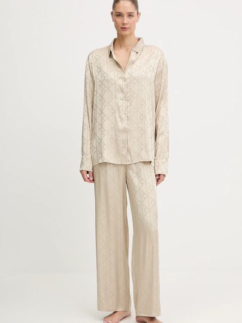 Calvin Klein Underwear piżama damska kolor beżowy satynowa LV00QS7574