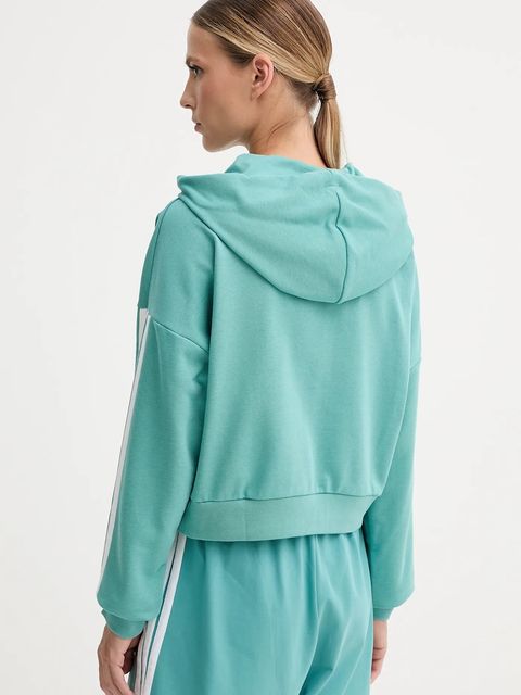 adidas bluza 3-Stripes damska kolor zielony z kapturem wzorzysta JX7677