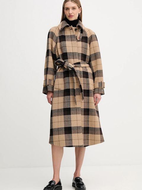 Tommy Hilfiger płaszcz z dodatkiem wełny kolor beżowy WW0WW46870