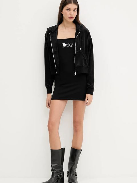Juicy Couture bluza welurowa BRENDAL CROP OVERSIZED HOODIE damska kolor czarny z kapturem gładka JCBAS225801 - zdjęcie produktu nr 2