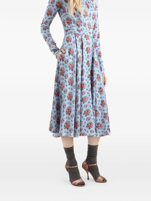 Dolce & Gabbana flower bouquets-print midi dress - Blue