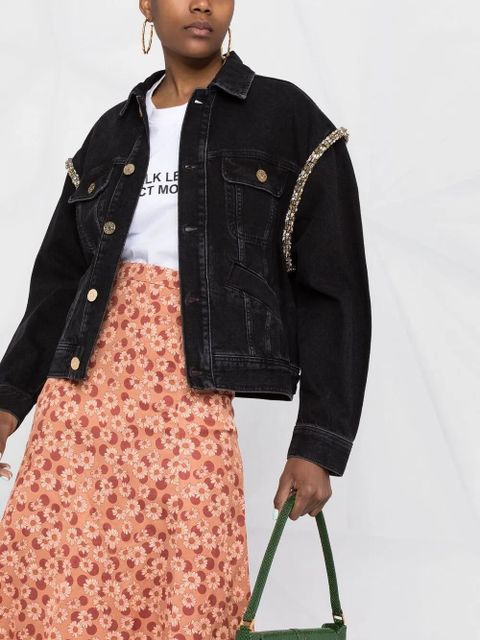 SANDRO crystal-embellished denim jacket - Black