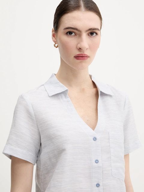 United Colors of Benetton koszula z domieszką lnu damska kolor niebieski regular z kołnierzykiem klasycznym 5YPVDQ0BX