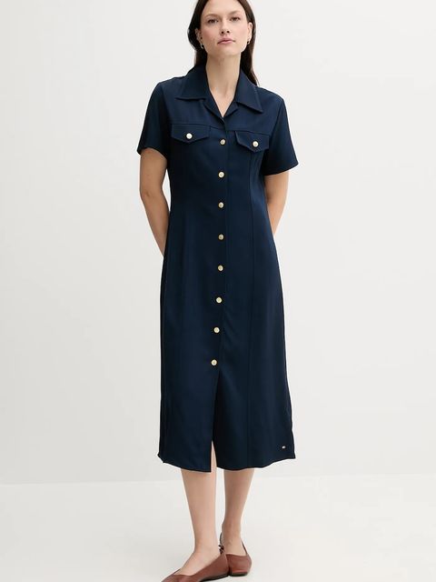 Tommy Hilfiger sukienka kolor granatowy midi prosta WW0WW45802 - zdjęcie produktu nr 1