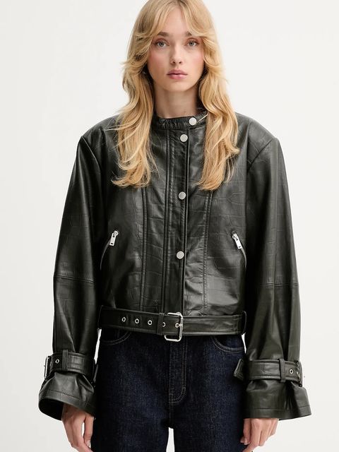 Gestuz kurtka skórzana kolor zielony przejściowa 10910734 - zdjęcie produktu nr 1