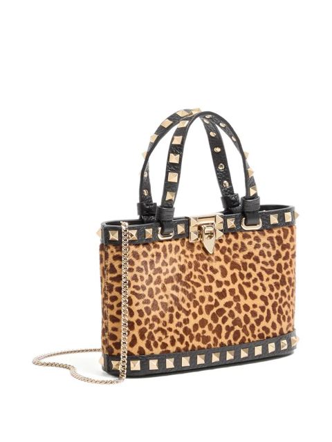 Valentino Garavani mini Rockstud shopping bag with animal print - Brown