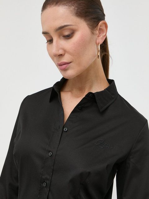 Guess koszula CATE damska kolor czarny slim z kołnierzykiem klasycznym W2YH41 WAF10