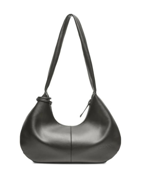 GANNI logo-tag leather shoulder bag - Black