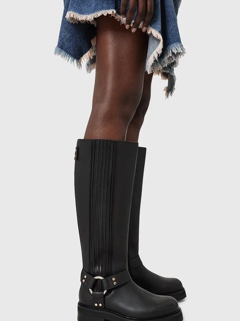 AllSaints kozaki skórzane Maddie High Boot damskie kolor czarny na płaskim obcasie W185FB