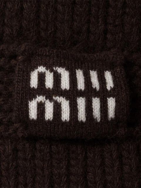 Miu Miu logo-intarsia cashmere scarf - Brown